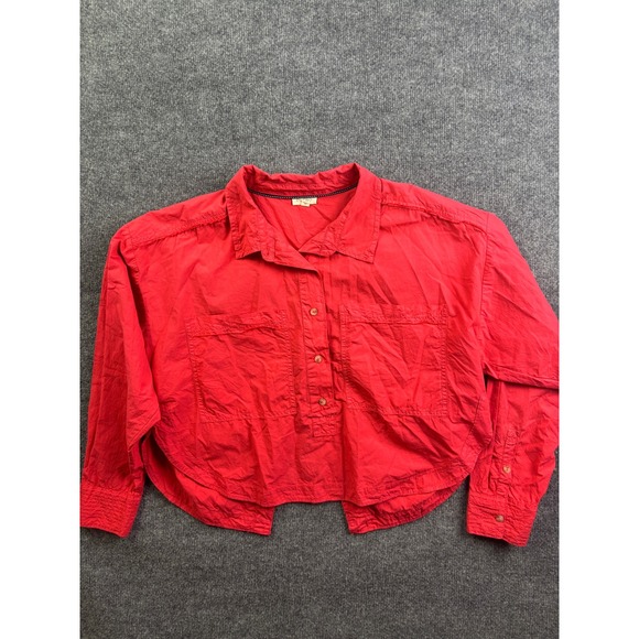 Pilcro Tops - Pilcro Button Front‎ Shirt Womens M Red/Pink Split Back Cropped Cotton Top